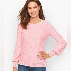 Talbots BISHOP SLEEVE STRIPE JACQUARD PULLOVER Pink and White size Small